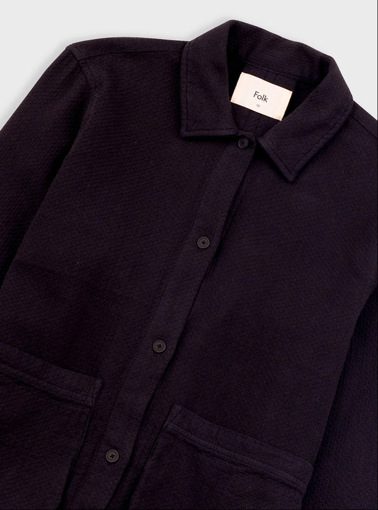 Folk Pleated Shirt in Black Basketweave
