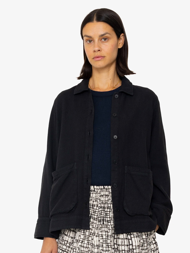 Folk Pleated Shirt in Black Basketweave
