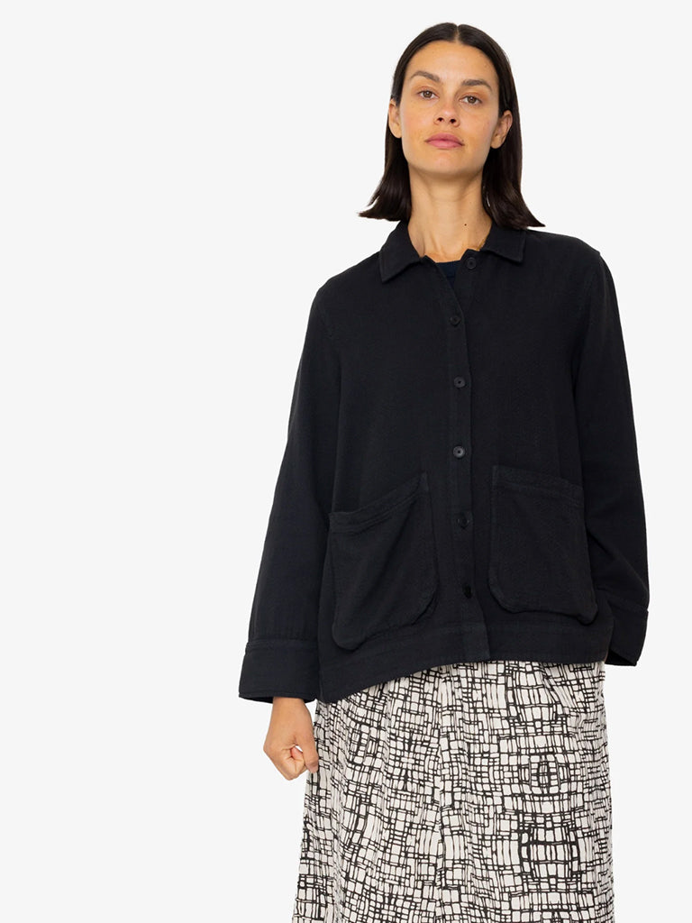 Folk Pleated Shirt in Black Basketweave
