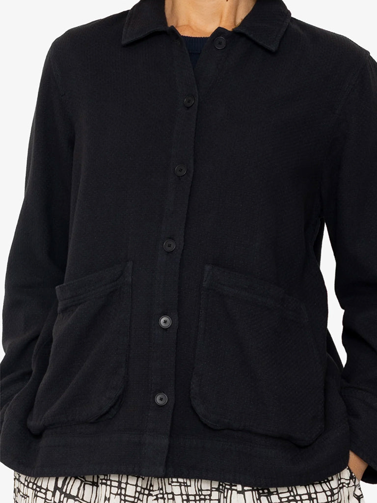 Folk Pleated Shirt in Black Basketweave