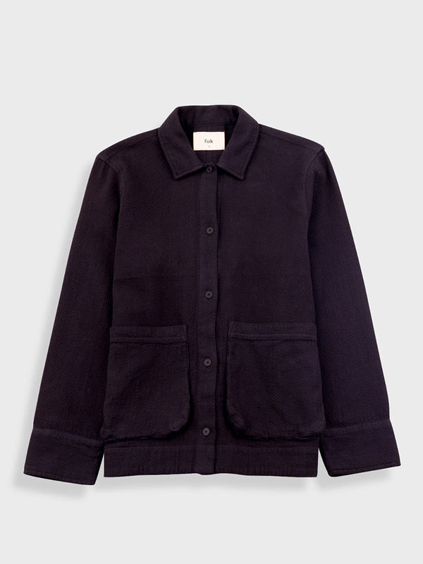 Folk Pleated Shirt in Black Basketweave