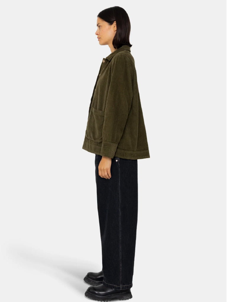 Folk Pleated Shirt in Olive Cord