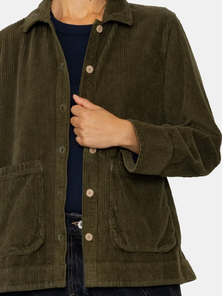 Folk Pleated Shirt in Olive Cord