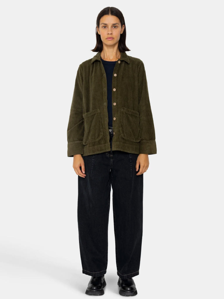 Folk Pleated Shirt in Olive Cord