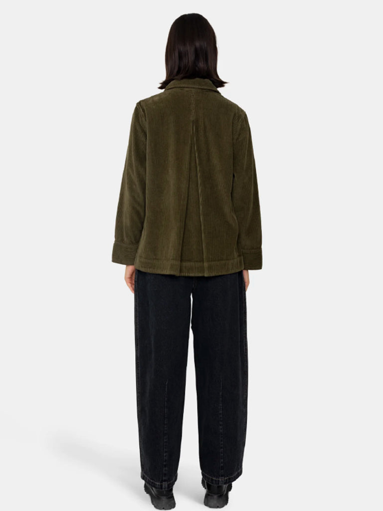Folk Pleated Shirt in Olive Cord