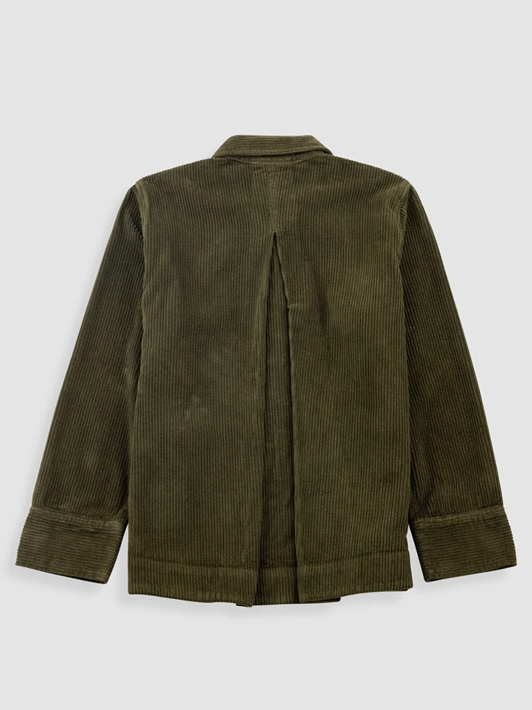 Folk Pleated Shirt in Olive Cord