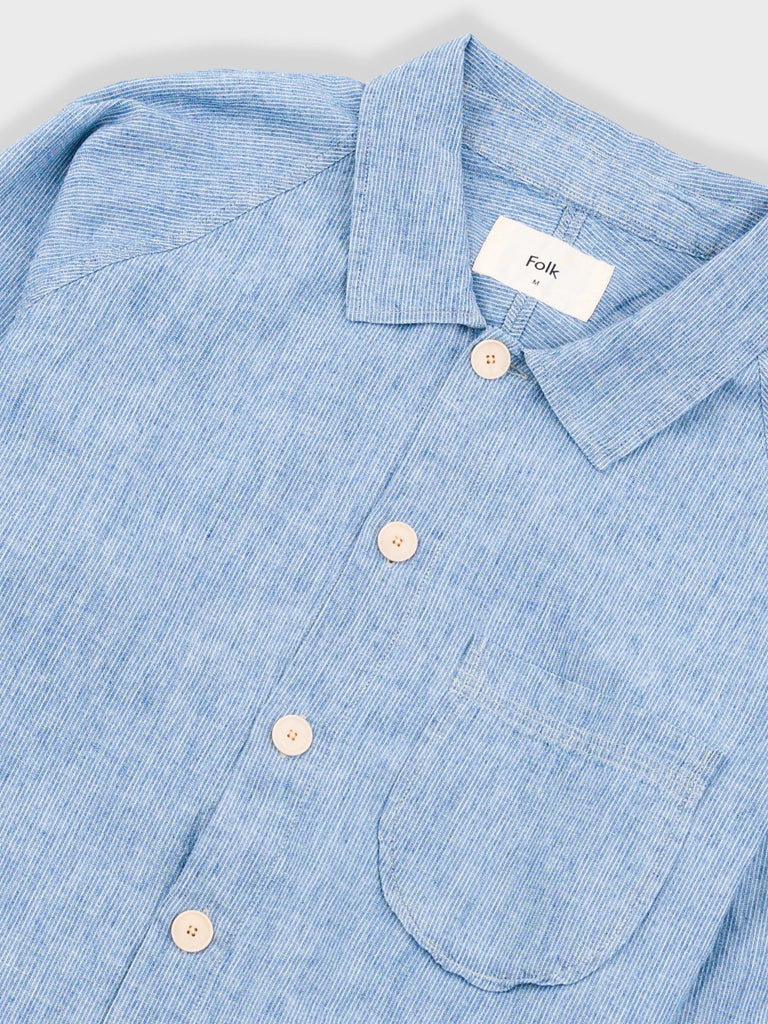 Folk Raglan Shirt in Washed Indigo Stripe