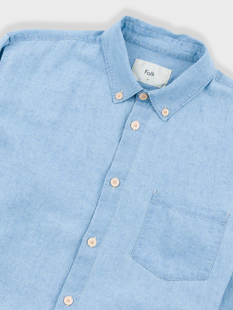 Folk Relaxed Fit Shirt in Indigo Microcheck