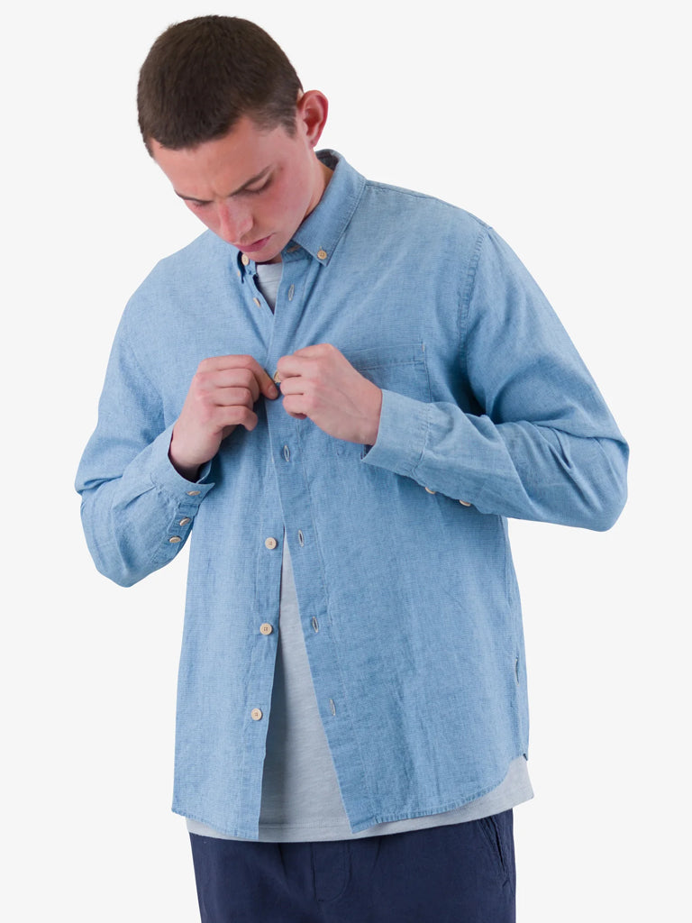 Folk Relaxed Fit Shirt in Indigo Microcheck