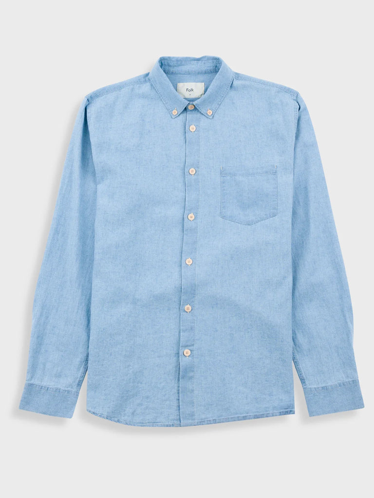 Folk Relaxed Fit Shirt in Indigo Microcheck