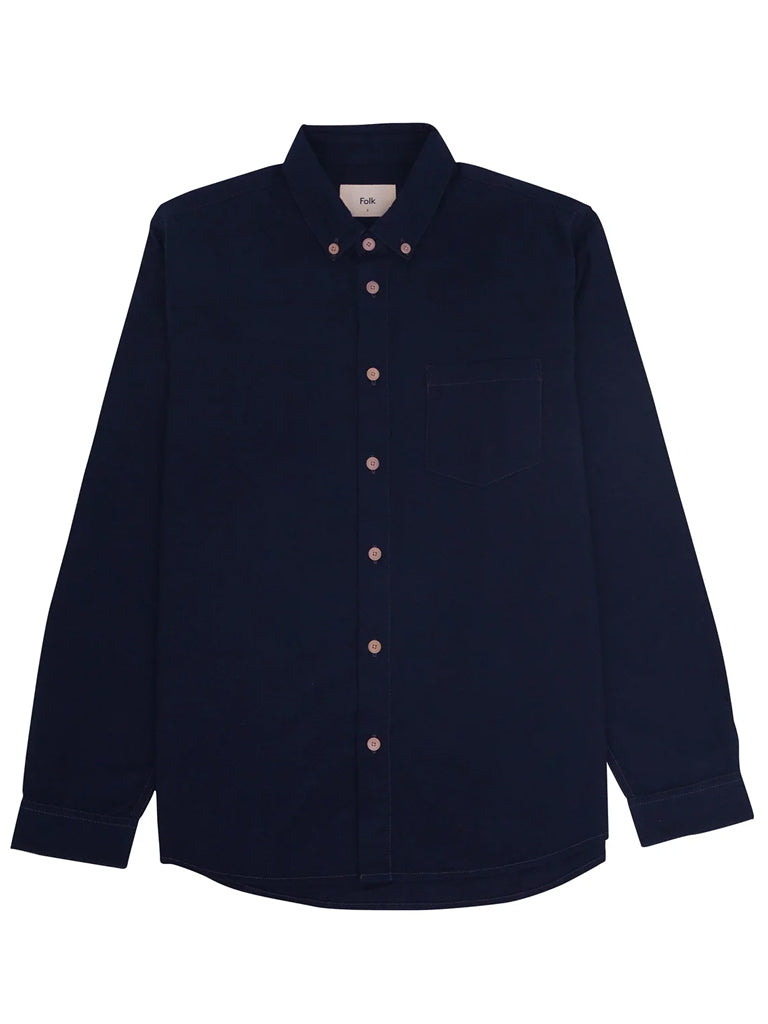 Folk Relaxed Fit Shirt in Navy Flannel