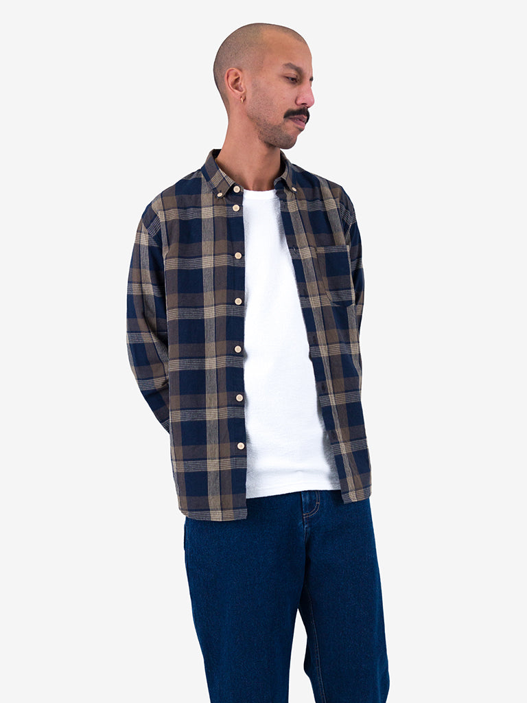 Folk Relaxed Fit Shirt in Navy Olive Check