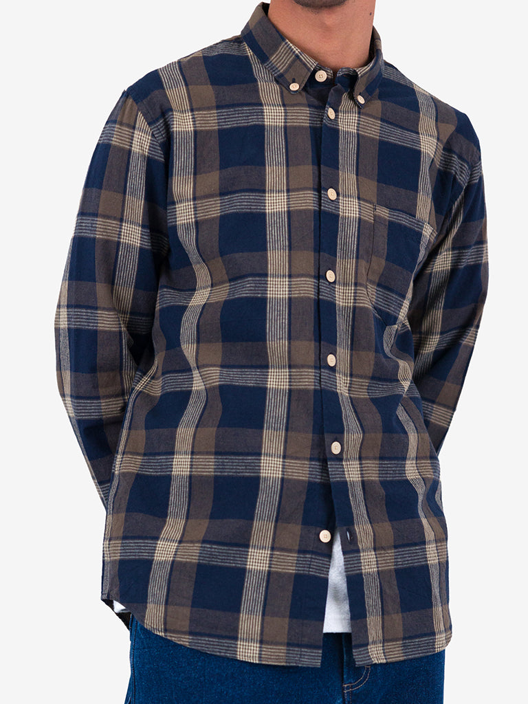 Folk Relaxed Fit Shirt in Navy Olive Check