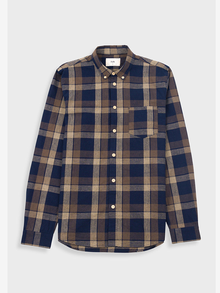 Folk Relaxed Fit Shirt in Navy Olive Check