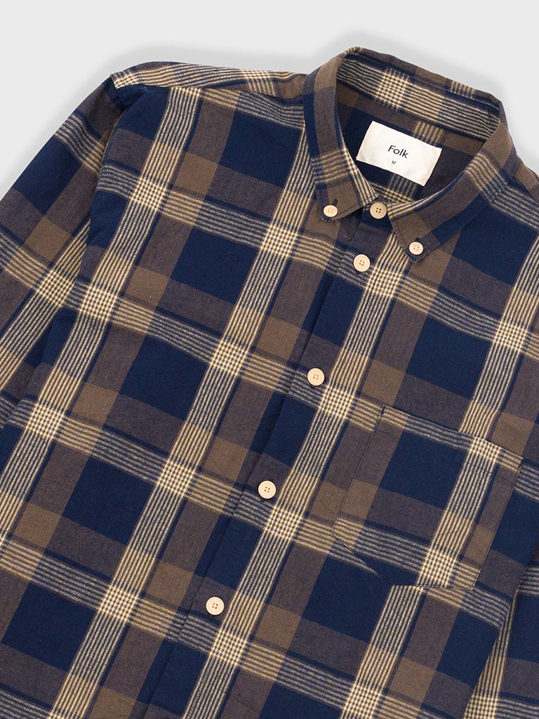 Folk Relaxed Fit Shirt in Navy Olive Check