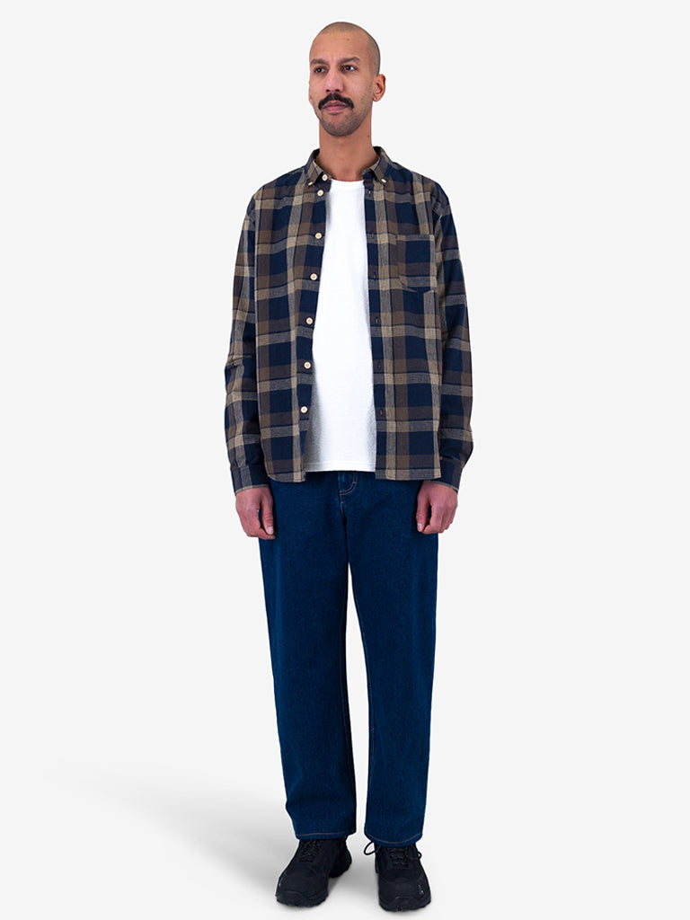 Folk Relaxed Fit Shirt in Navy Olive Check
