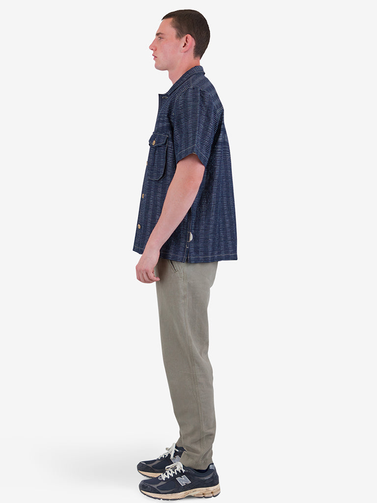 Folk Revere Shirt in Navy Textured Stripe