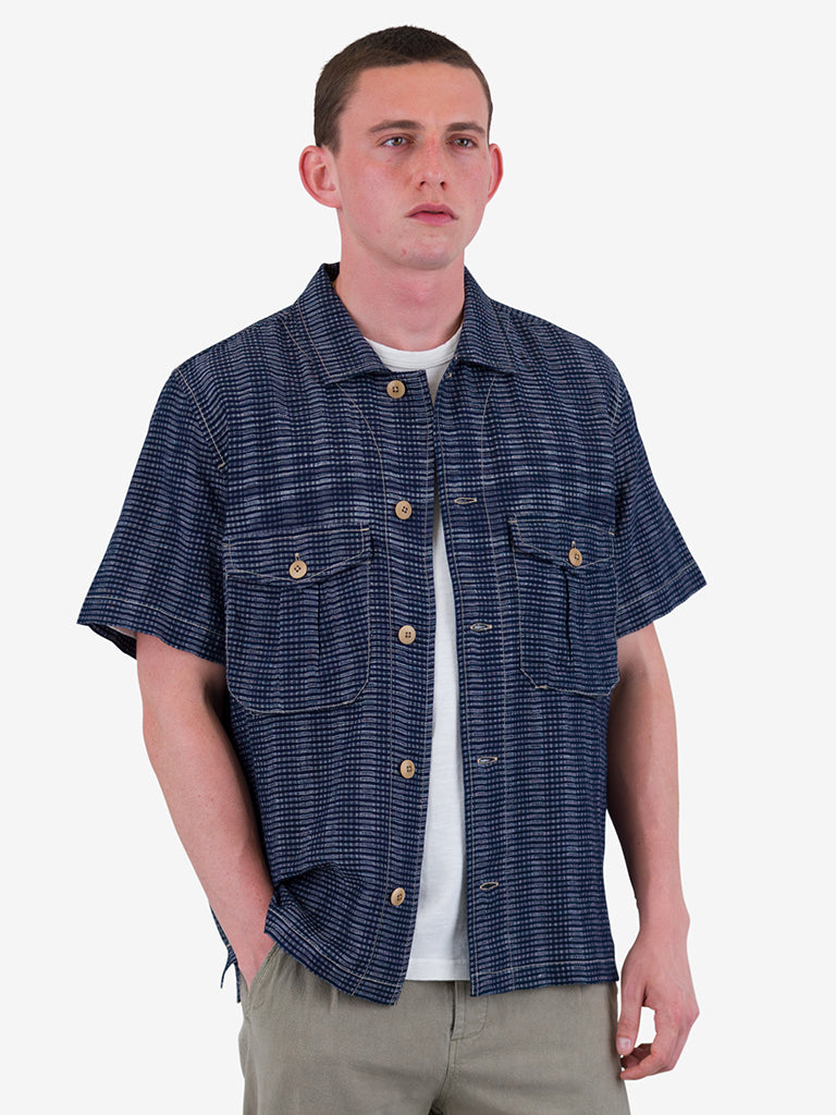 Folk Revere Shirt in Navy Textured Stripe