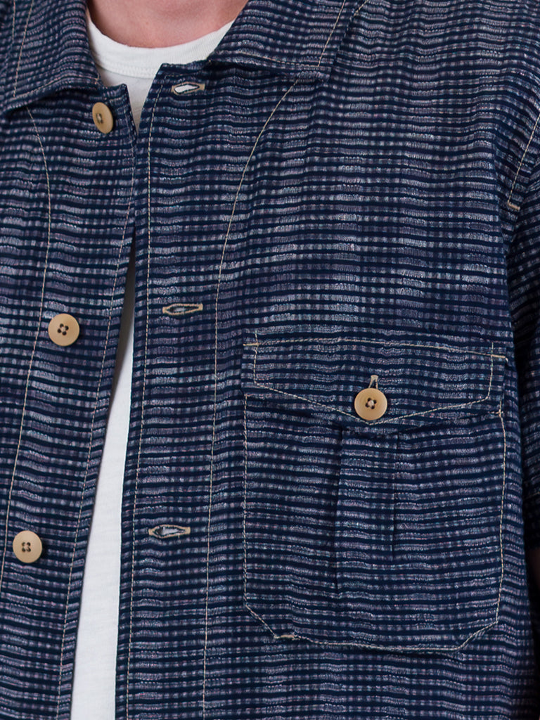 Folk Revere Shirt in Navy Textured Stripe