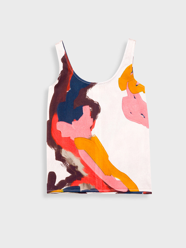 Folk Scoop Back Vest in Impasto Satin Print