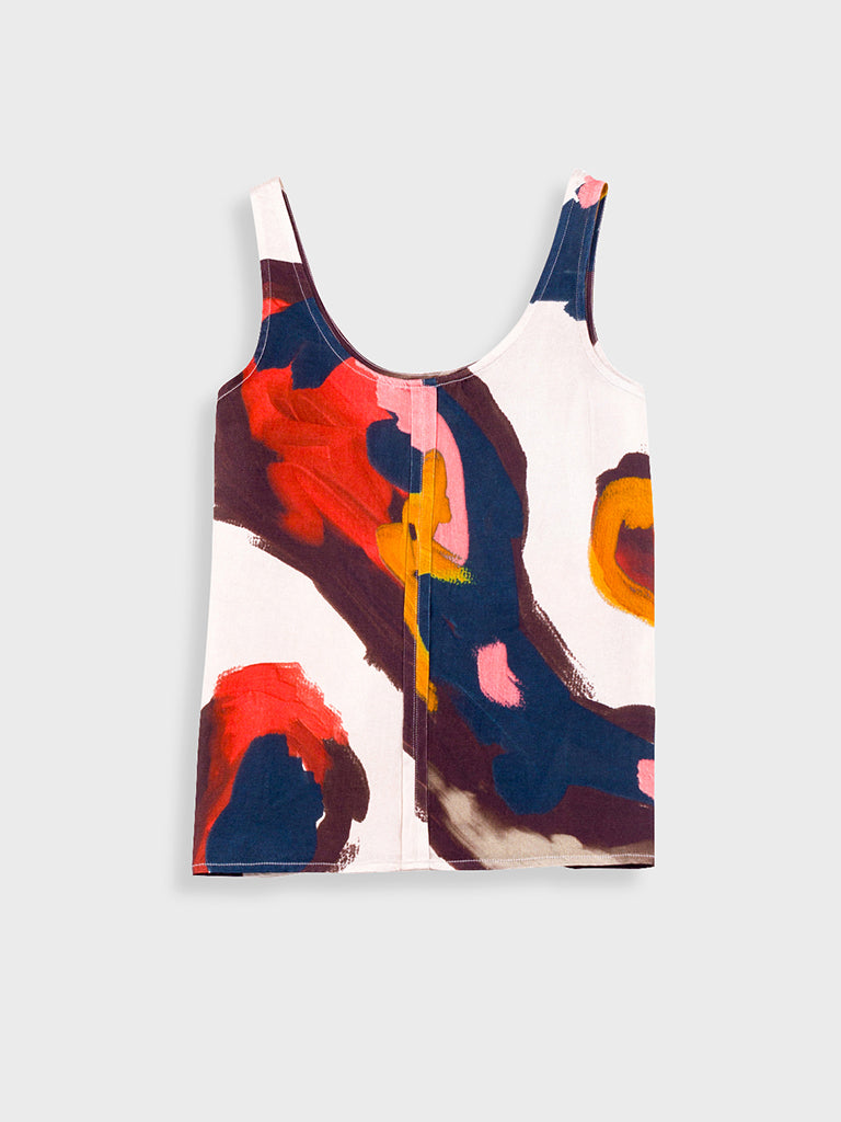 Folk Scoop Back Vest in Impasto Satin Print