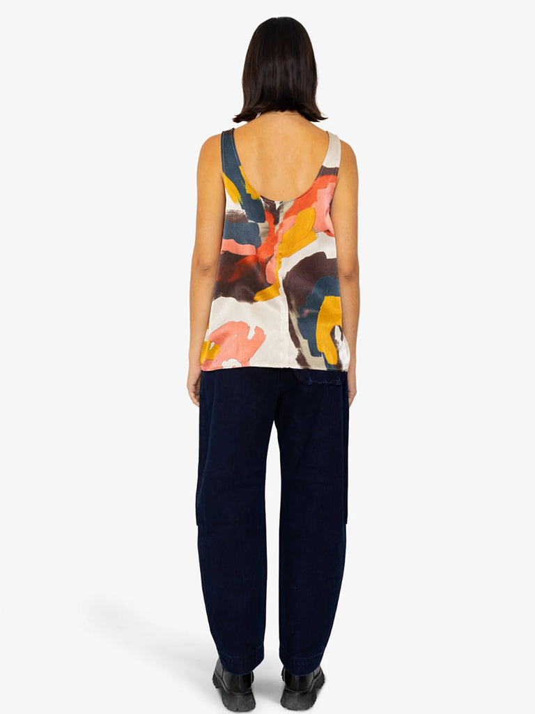 Folk Scoop Back Vest in Impasto Satin Print