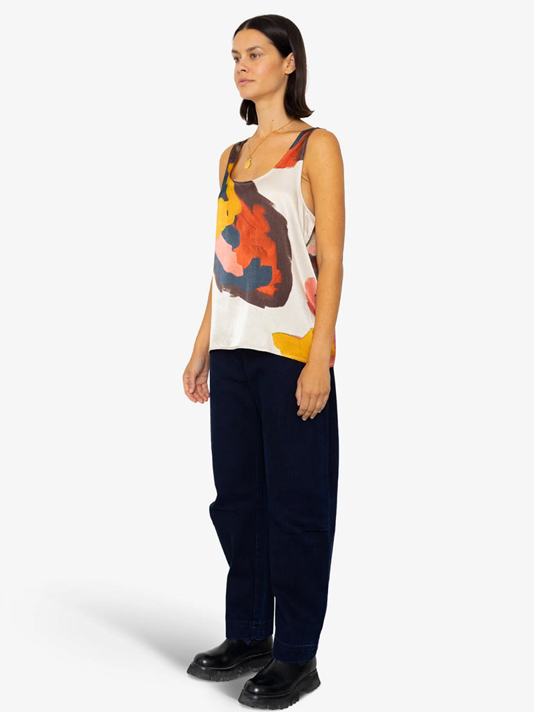 Folk Scoop Back Vest in Impasto Satin Print