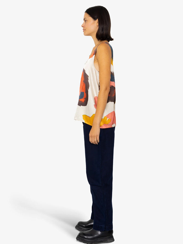 Folk Scoop Back Vest in Impasto Satin Print