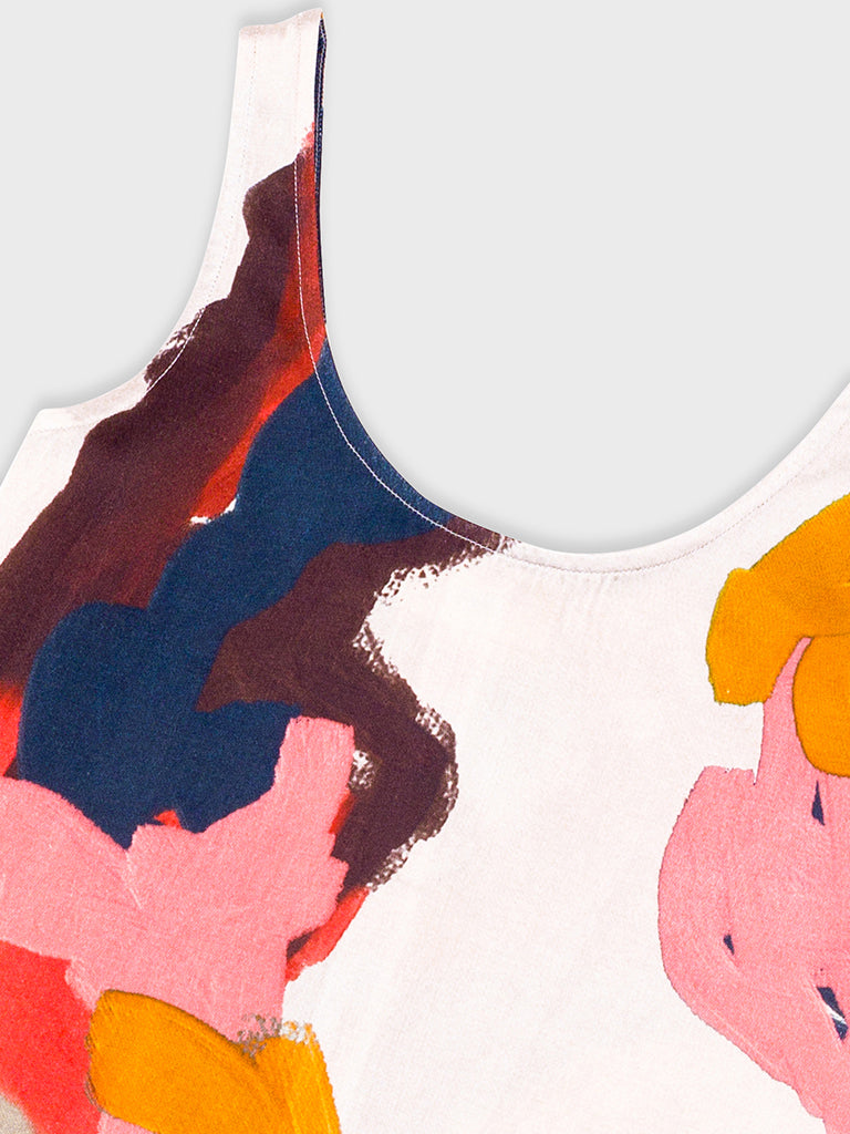 Folk Scoop Back Vest in Impasto Satin Print