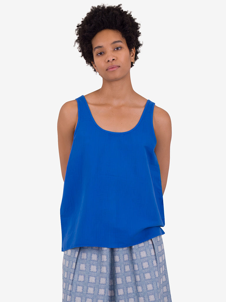 Folk Scoop Back Vest in Washed Cobalt