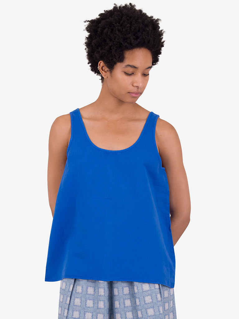 Folk Scoop Back Vest in Washed Cobalt