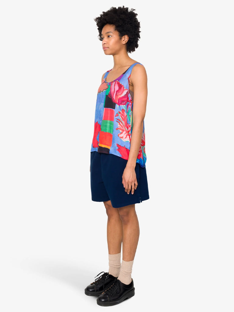 Folk Scoop Back Vest in Blue Tulip
