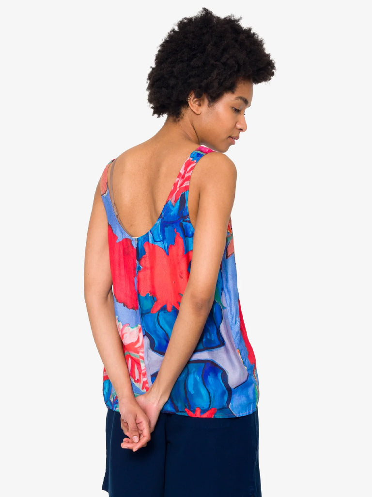 Folk Scoop Back Vest in Blue Tulip