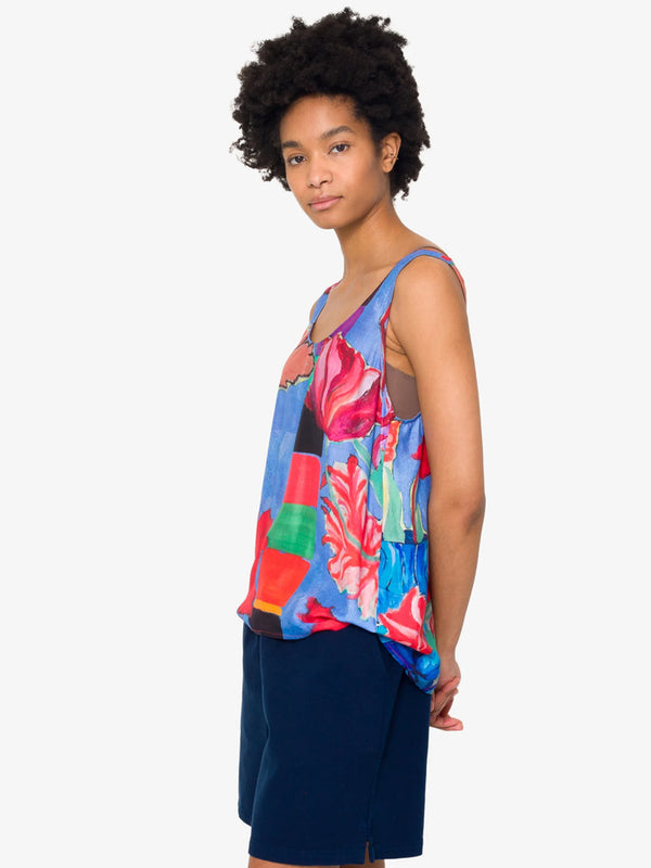 Folk Scoop Back Vest in Blue Tulip