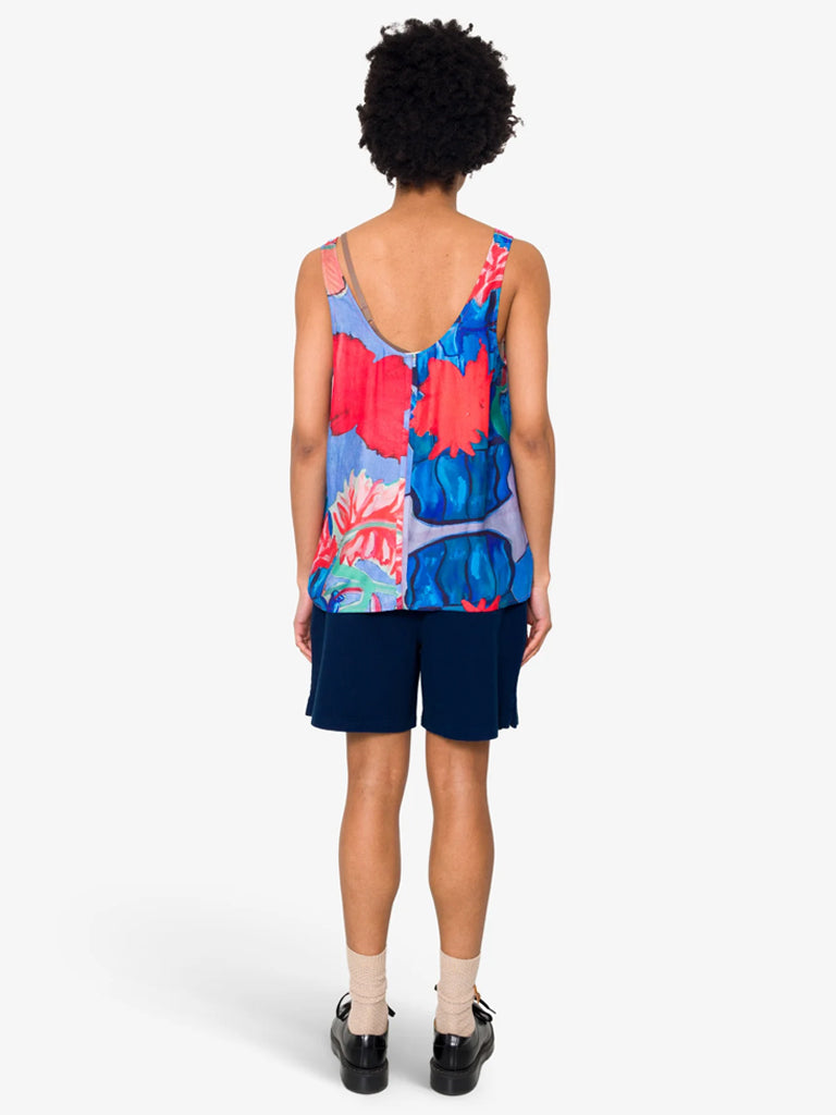 Folk Scoop Back Vest in Blue Tulip