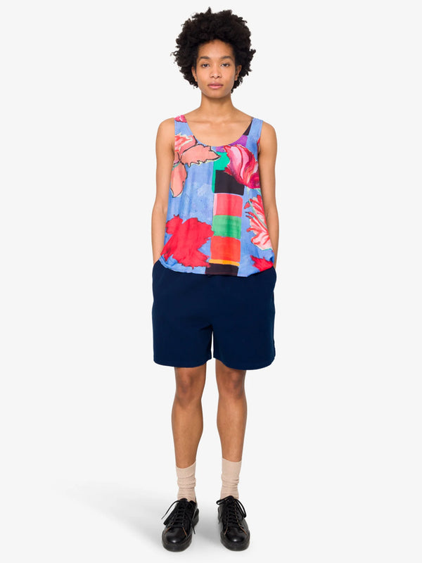 Folk Scoop Back Vest in Blue Tulip