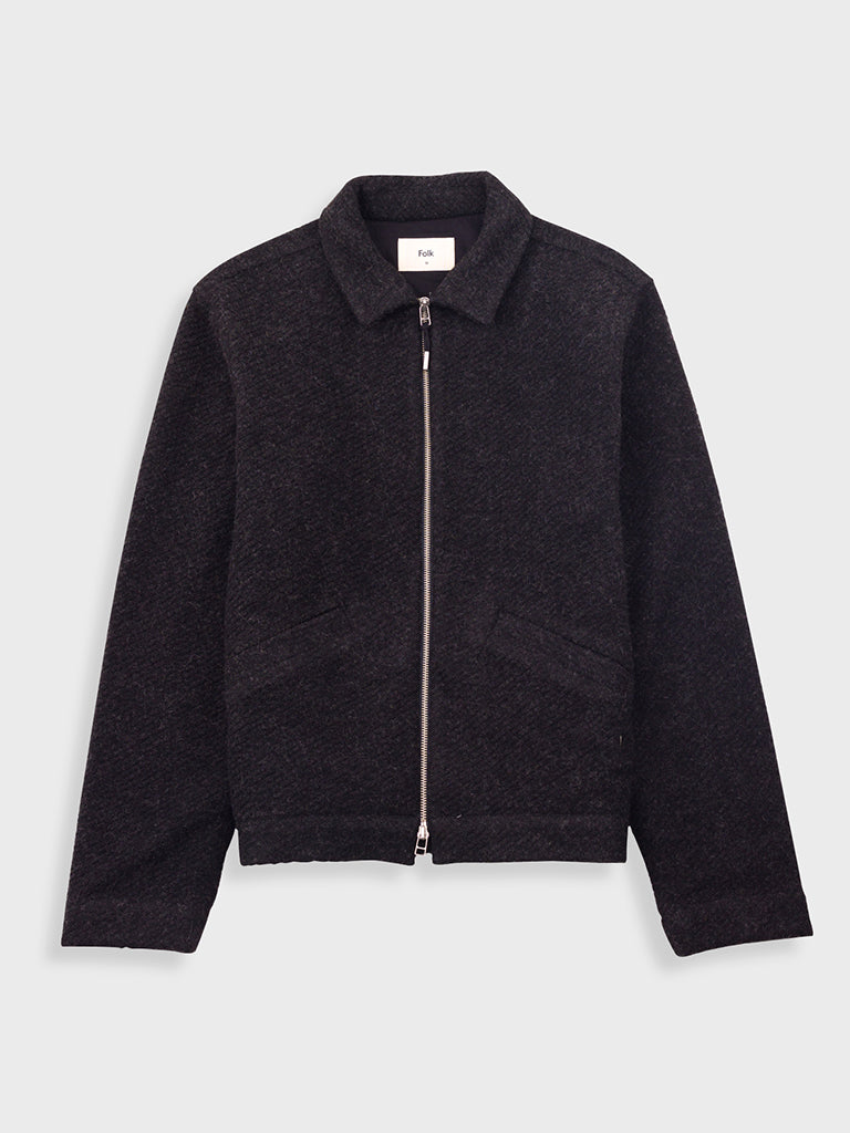 Folk Signal Blouson in Charcoal Wool