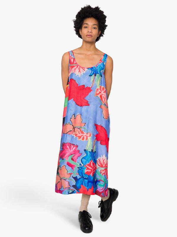 Folk Slip Dress in Blue Tulip