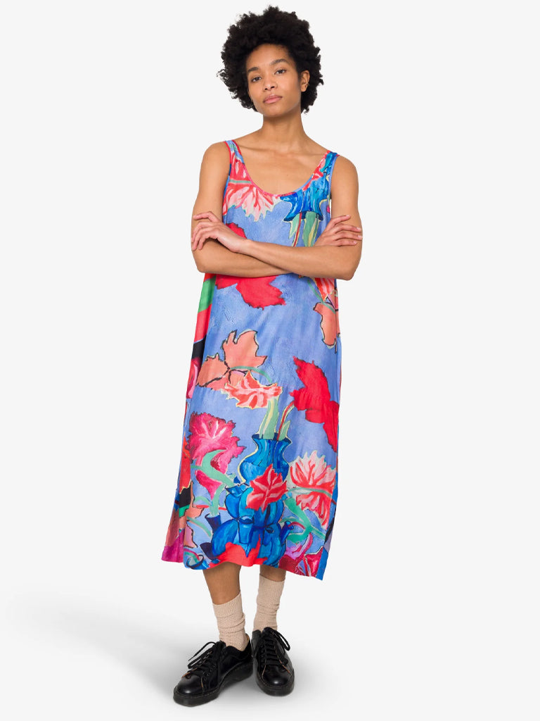Folk Slip Dress in Blue Tulip