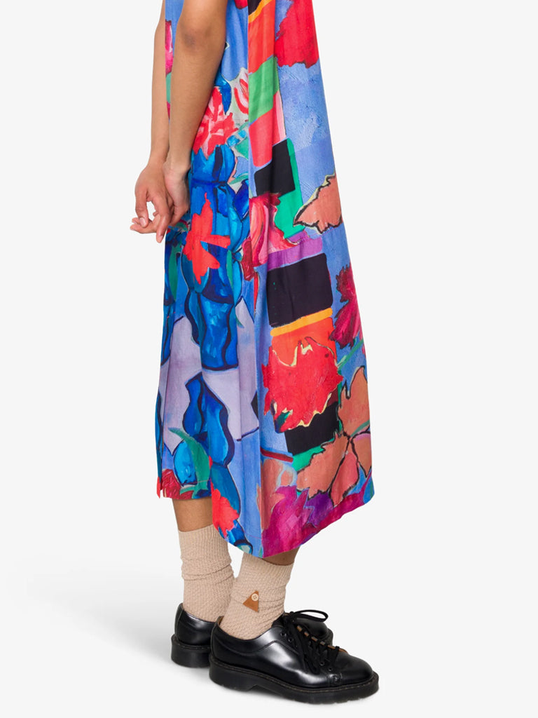 Folk Slip Dress in Blue Tulip