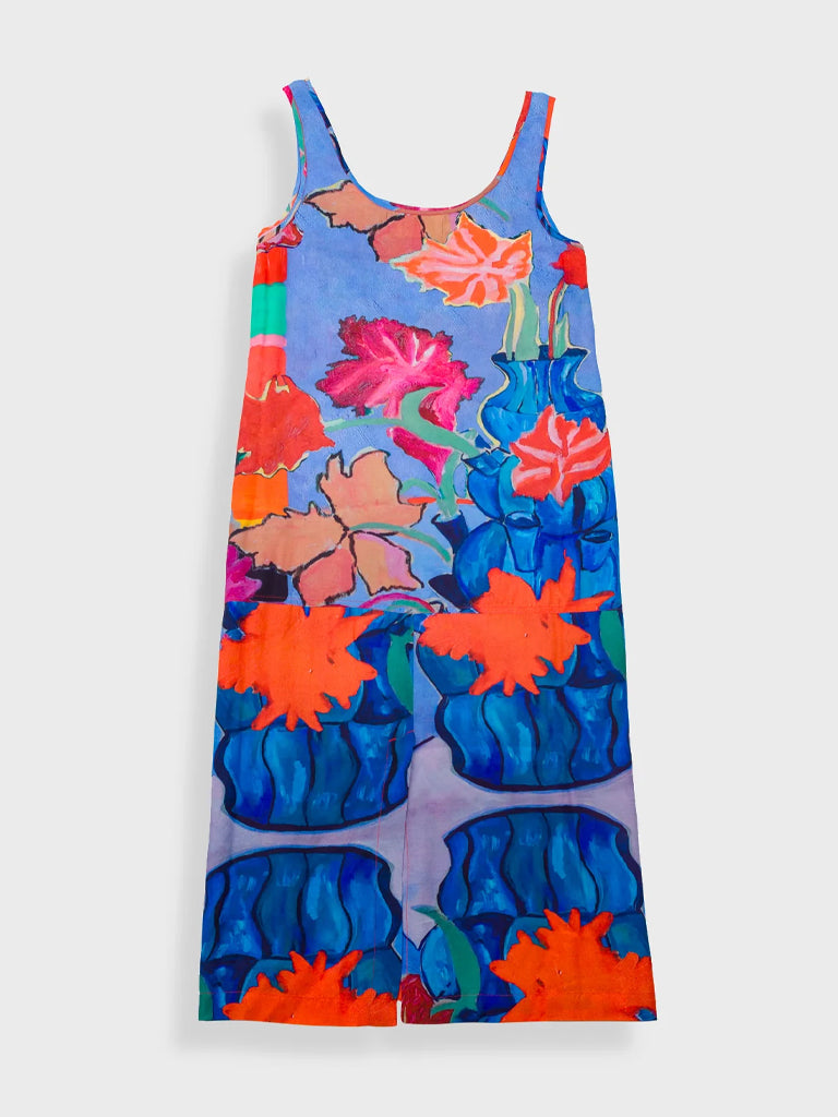 Folk Slip Dress in Blue Tulip