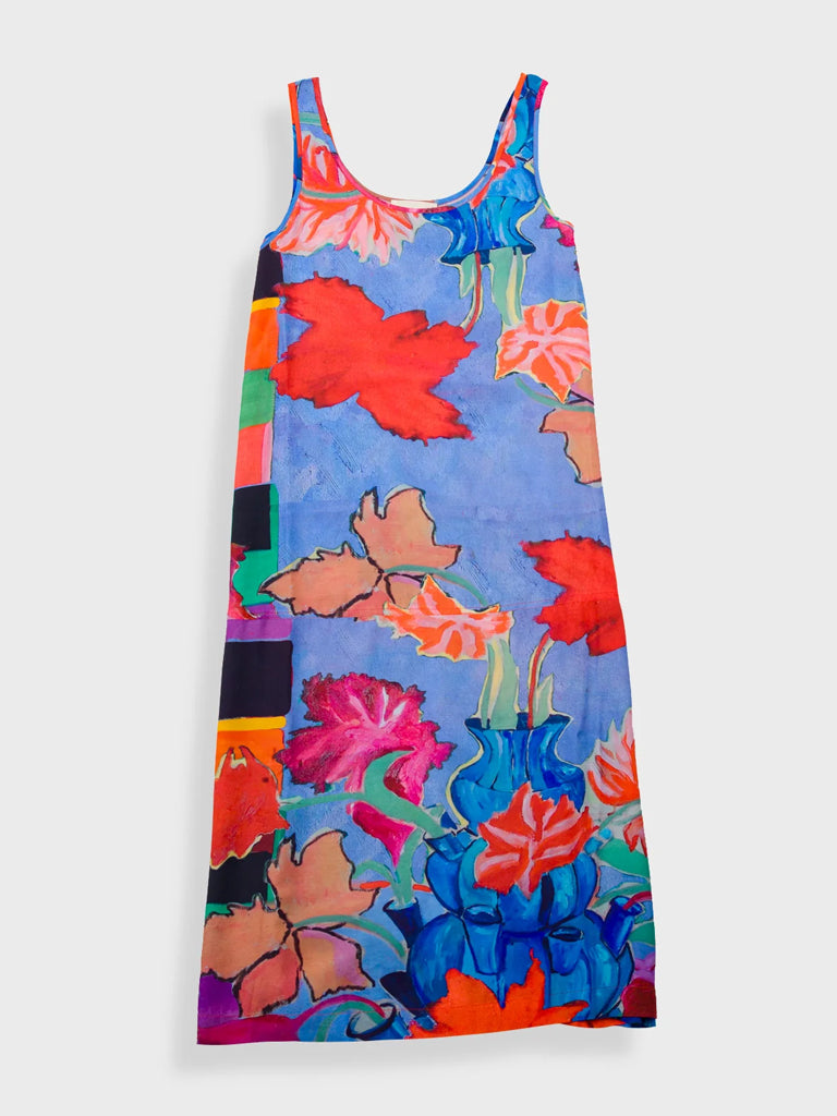 Folk Slip Dress in Blue Tulip