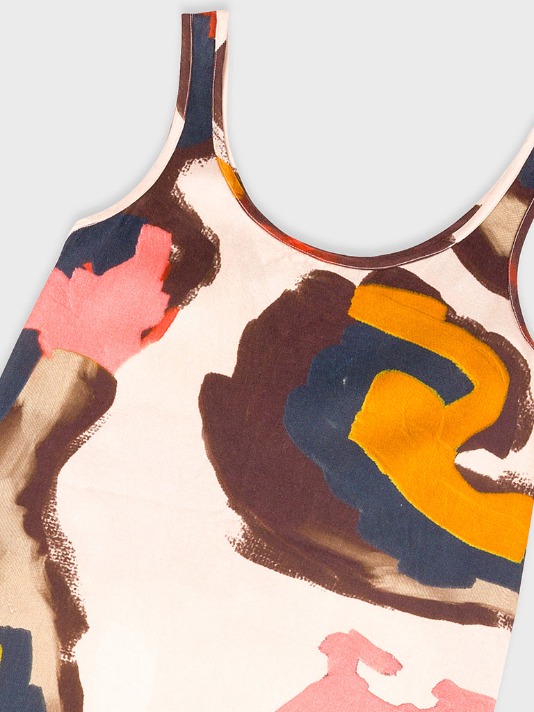 Folk Slip Dress in Impasto Satin Print