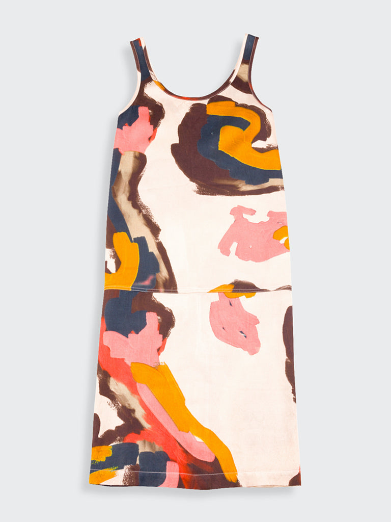 Folk Slip Dress in Impasto Satin Print