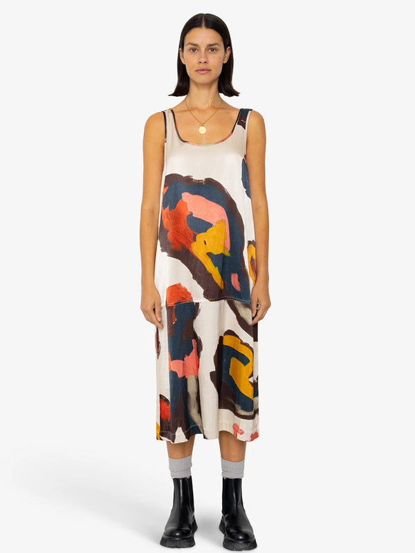Folk Slip Dress in Impasto Satin Print