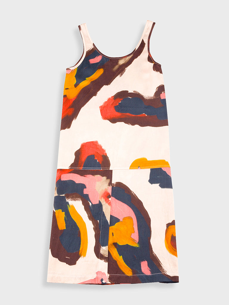 Folk Slip Dress in Impasto Satin Print