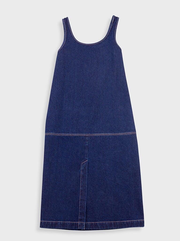 Folk Slip Dress in Indigo Denim
