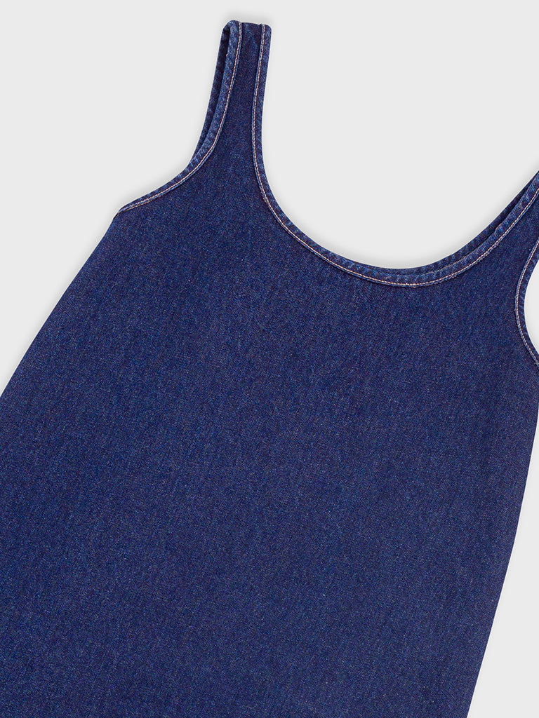 Folk Slip Dress in Indigo Denim