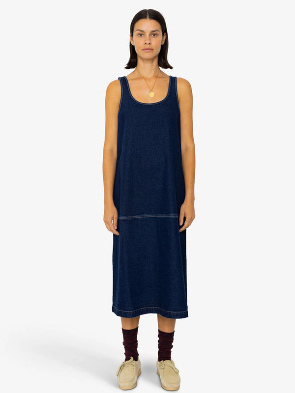 Folk Slip Dress in Indigo Denim
