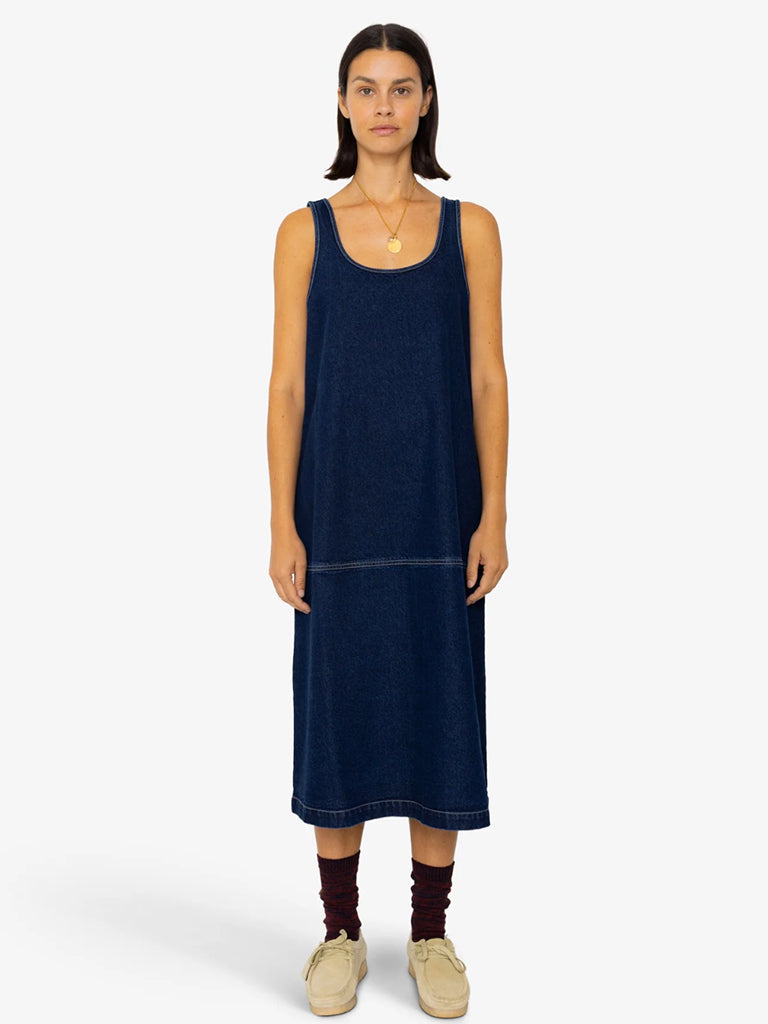Folk Slip Dress in Indigo Denim